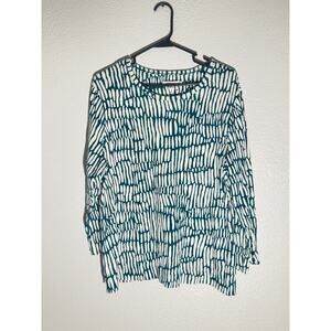 Chico’s Green White Abstract Print Long Sleeve Top Size 4 (XXL)